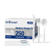 [250ct] PP Plastic Medium Weight Cutlery Kits with Salt and Pepper | White