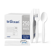 [250ct] PP Plastic Extra Heavy Weight Cutlery Kit with Salt and Pepper | White