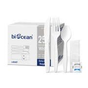 [250ct] PP Plastic Extra Heavy Weight Cutlery Kit with Salt and Pepper | White