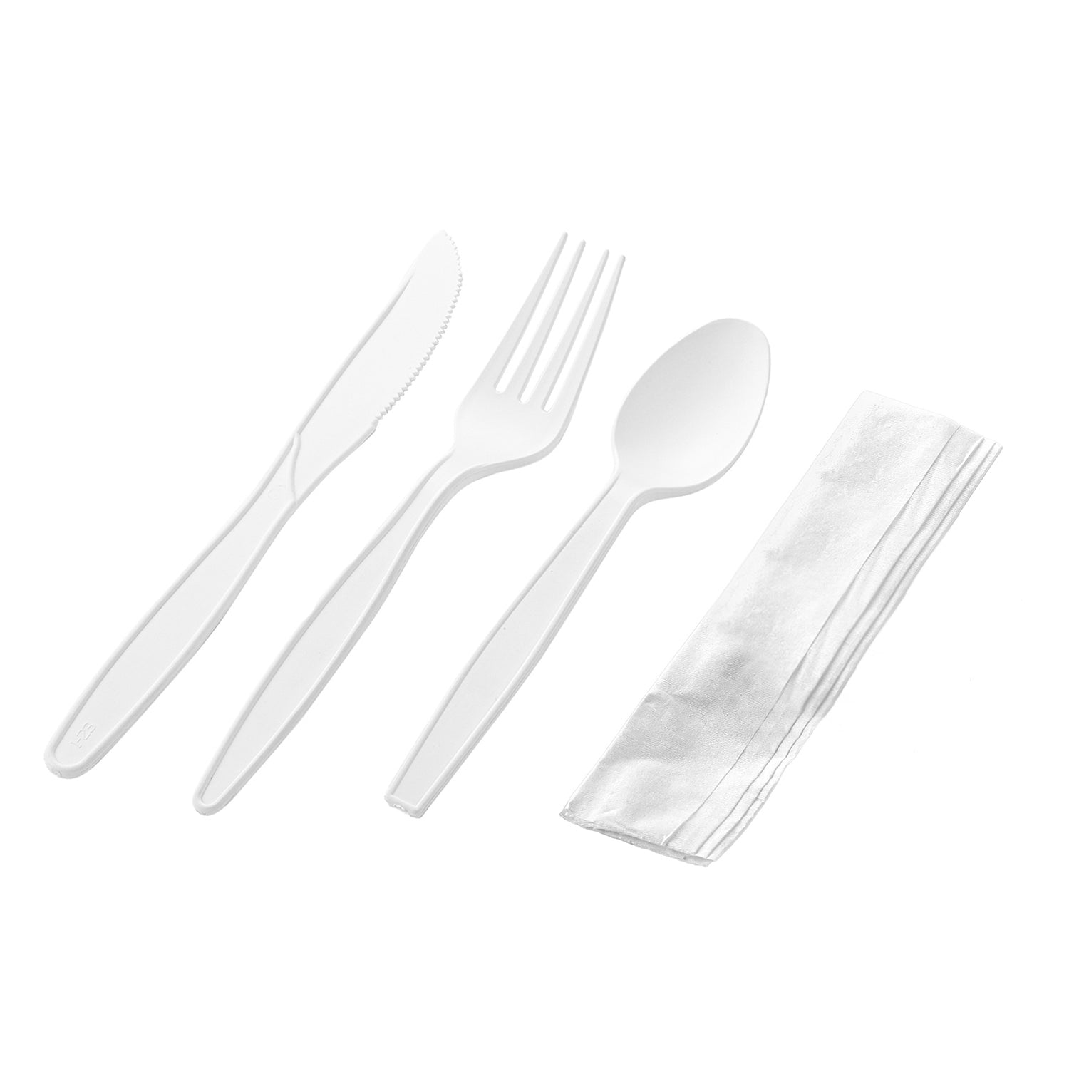 [250ct] PP Plastic Extra Heavy Weight  Cutlery Kits(Knife,Fork,Tea Spoon,Napkin) | White