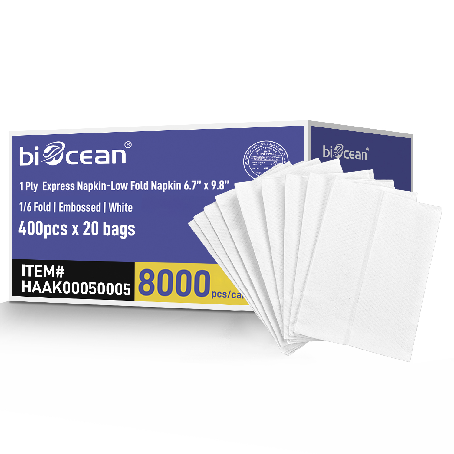 [8,000ct] 6.7" x 9.8"  1-Ply  Napkins | Low-Fold  | 1/6 Fold | White