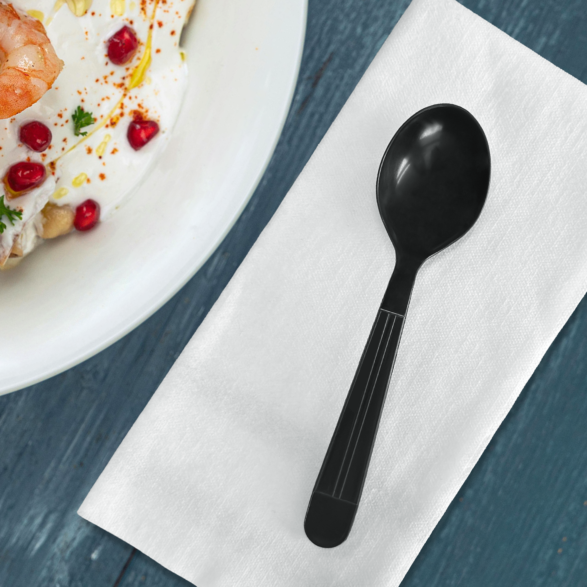 Heavy Weight Black PP Plastic Wrapped Soup Spoons - 1,000/Case