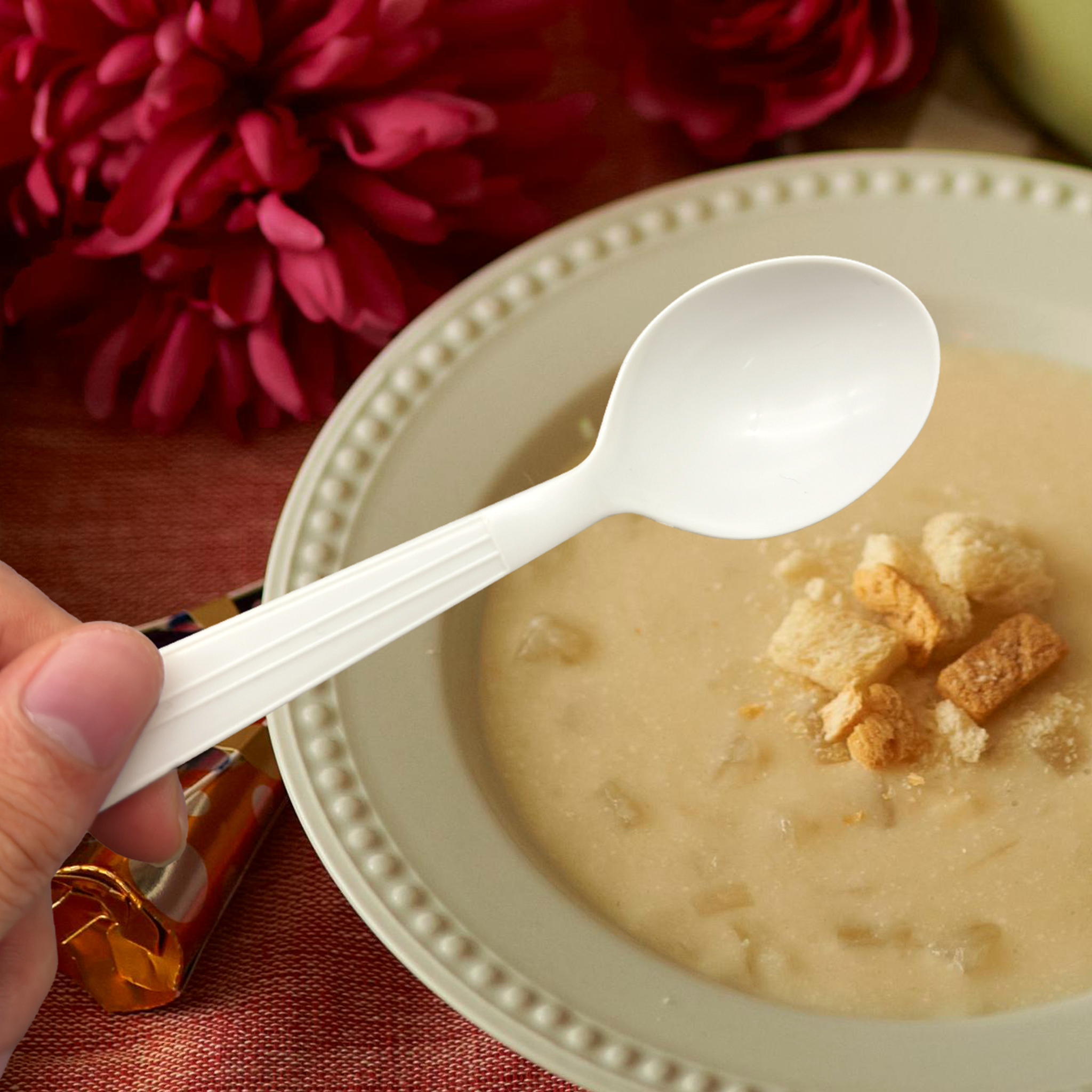 [1,000ct] PP Plastic Heavy Weight  Soup Spoons | White