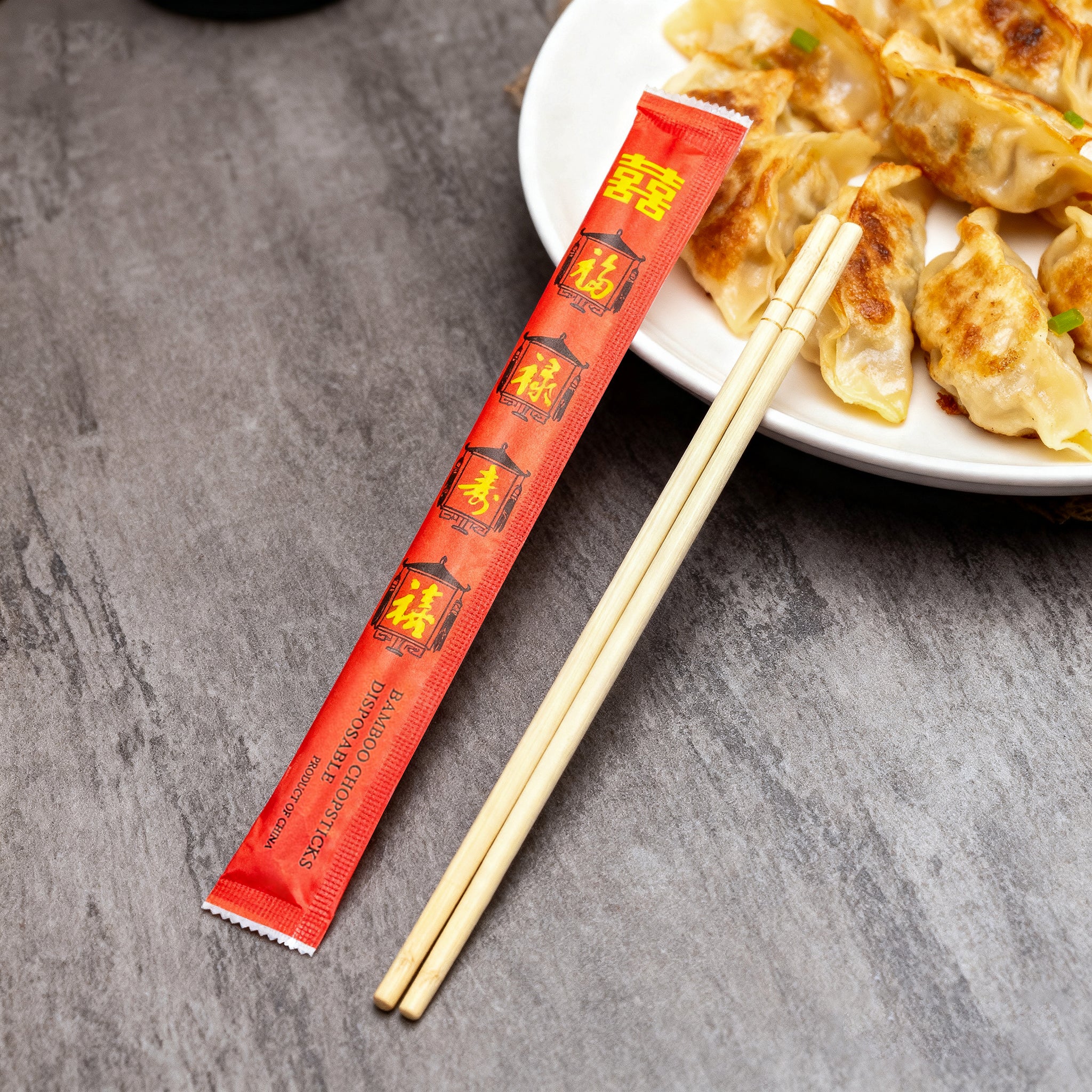 [1,000ct] 7.9" Red Paper Wrapped Bamboo Round Chopsticks