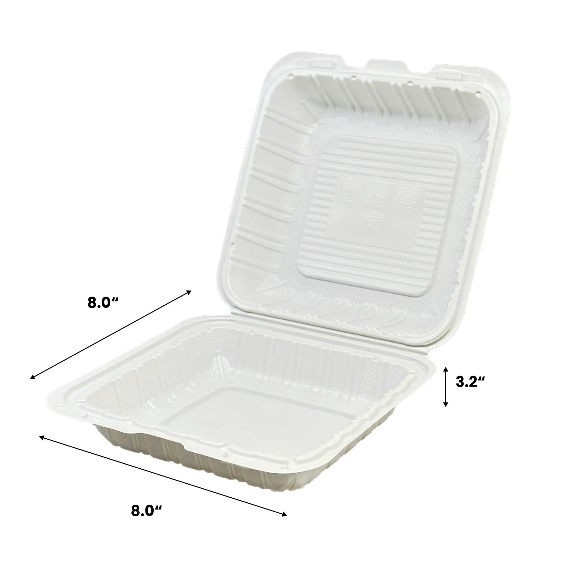 8" x 8" Mineral Filled White  PP Hinged Container - 150/Case