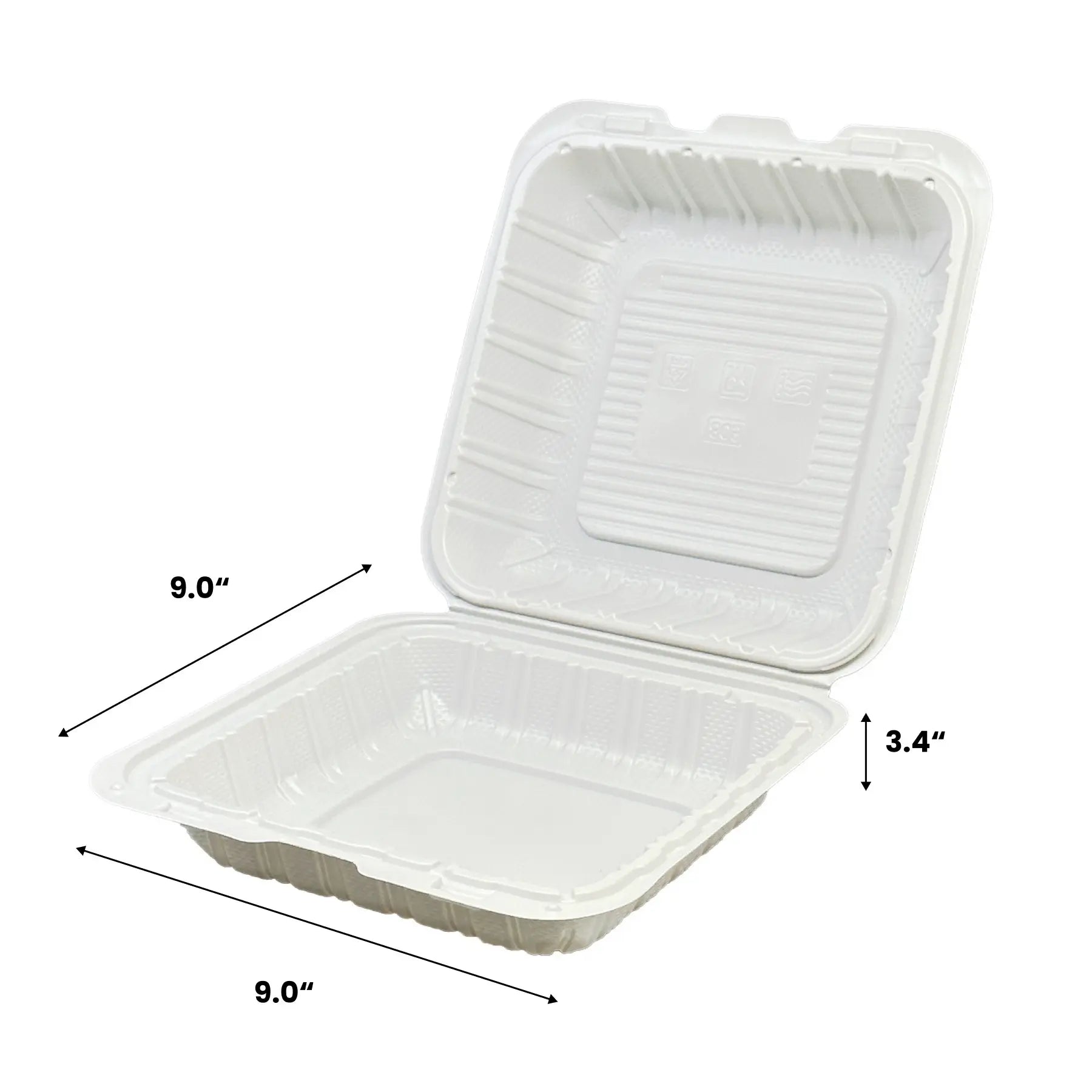 9" x 9" Mineral Filled White  PP Hinged Container - 150/Case
