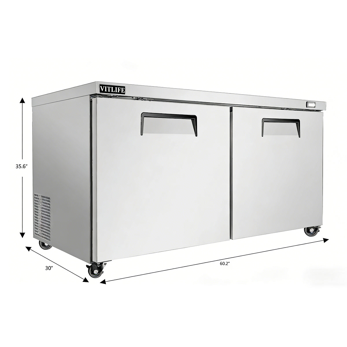Vitlife Commercial VUC60F 60" 2-Door Reach-In Undercounter Freezer, Stainless Steel, 14.1 cu. ft.