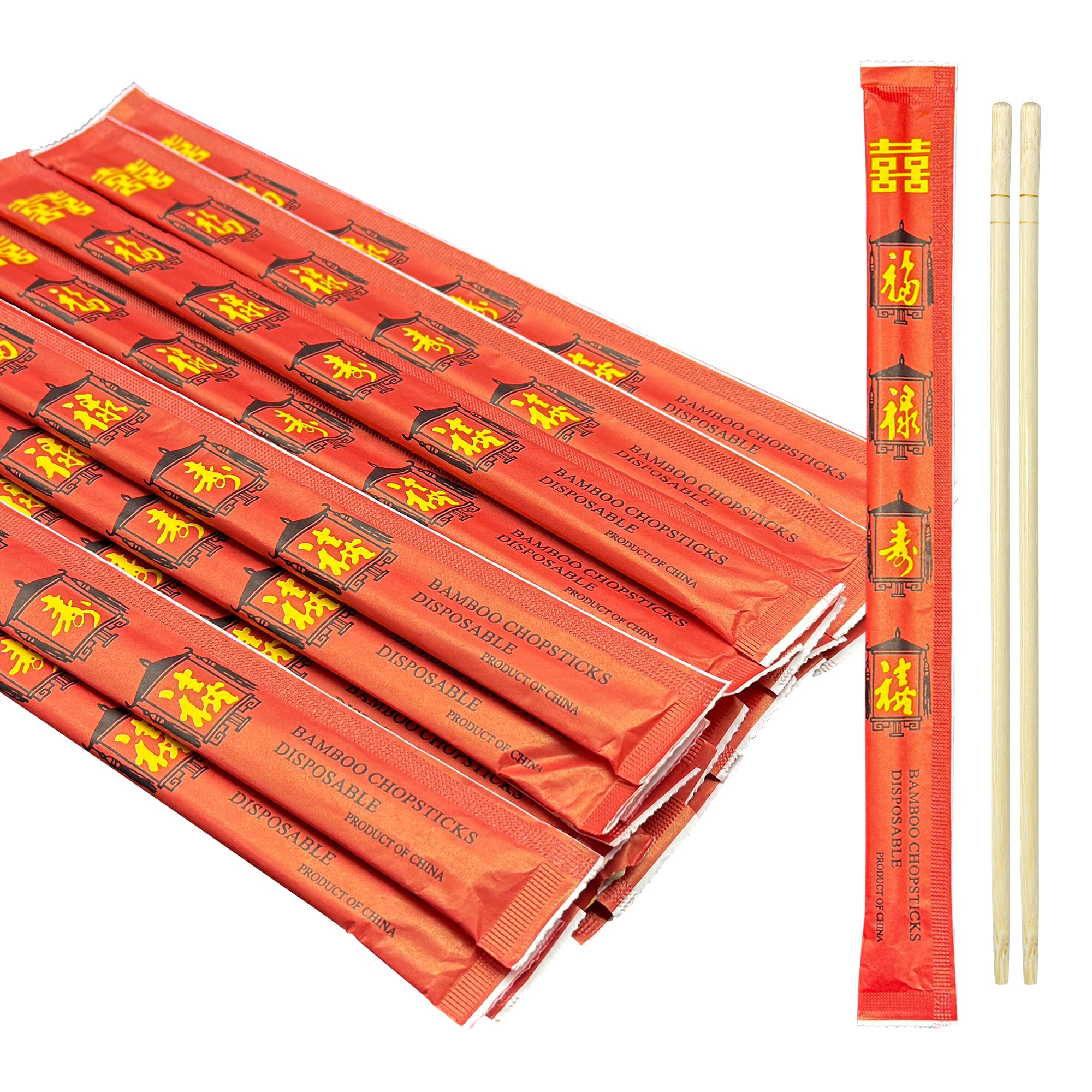 7.9" Red Paper Wrapped Bamboo Round Chopsticks-3,000/Case