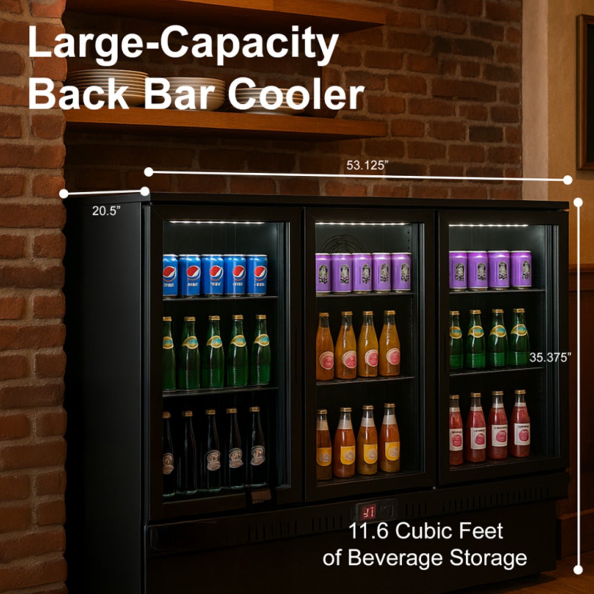 Vitlife Commercial VBBT-338H 53" Back Bar Cooler, 11.6 Cu Ft, Swing Doors - Biocean by Danube BlueBiocean