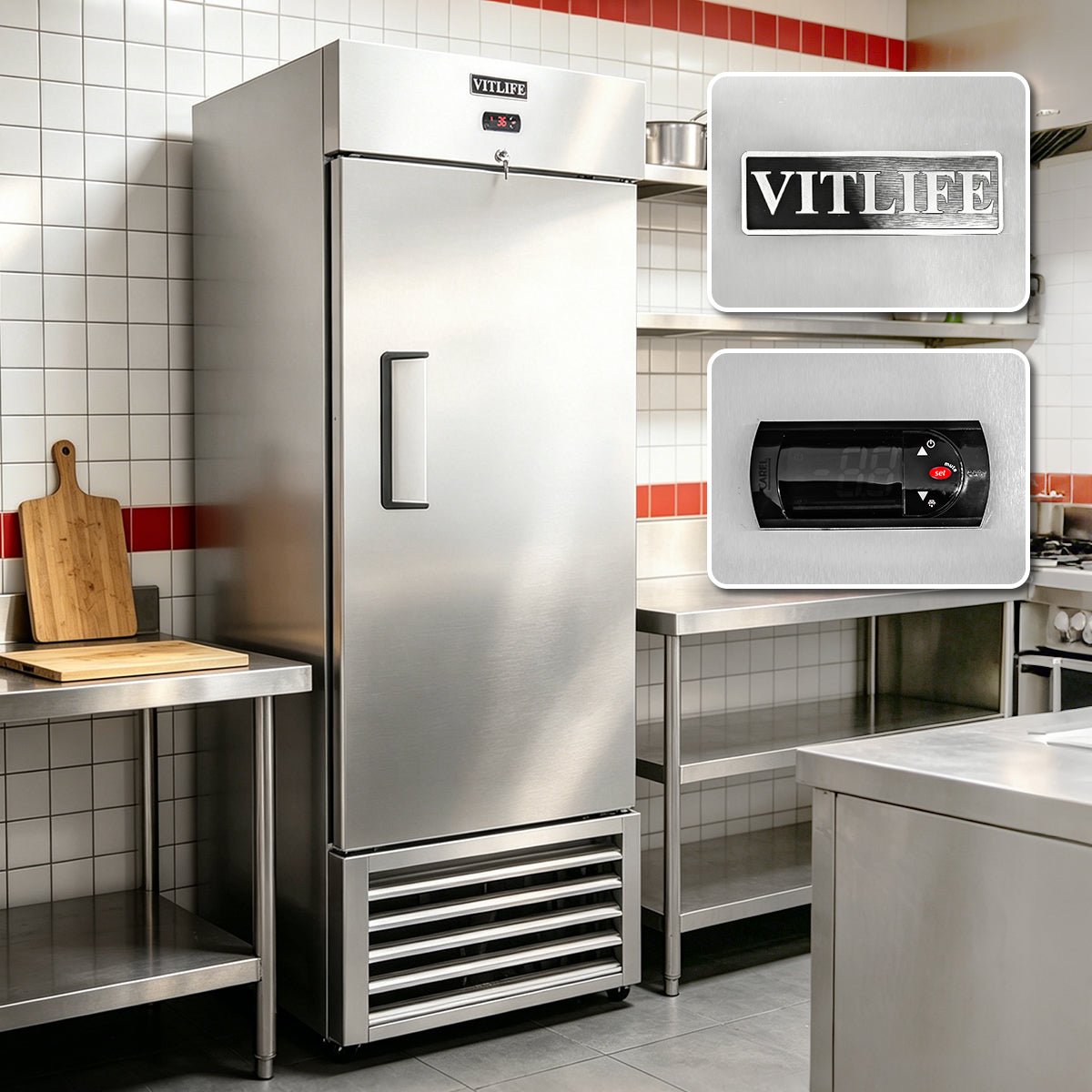 Vitlife Commercial VRB27F 27" 1 - Solid Door Reach - In Freezer, Bottom Mounted, 21 cu. ft. - Biocean by Danube BlueBiocean