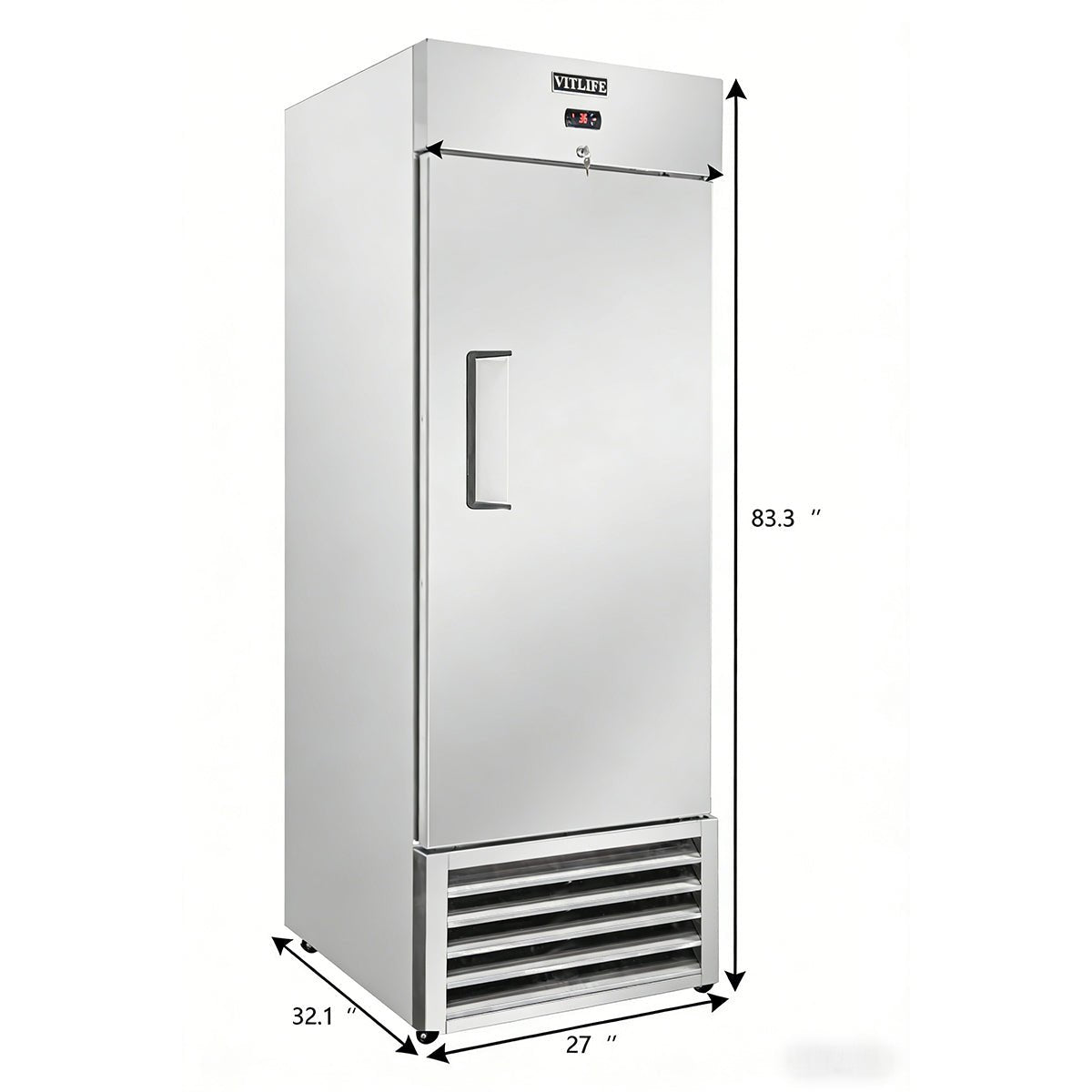 Vitlife Commercial VRB27F 27" 1 - Solid Door Reach - In Freezer, Bottom Mounted, 21 cu. ft. - Biocean by Danube BlueBiocean