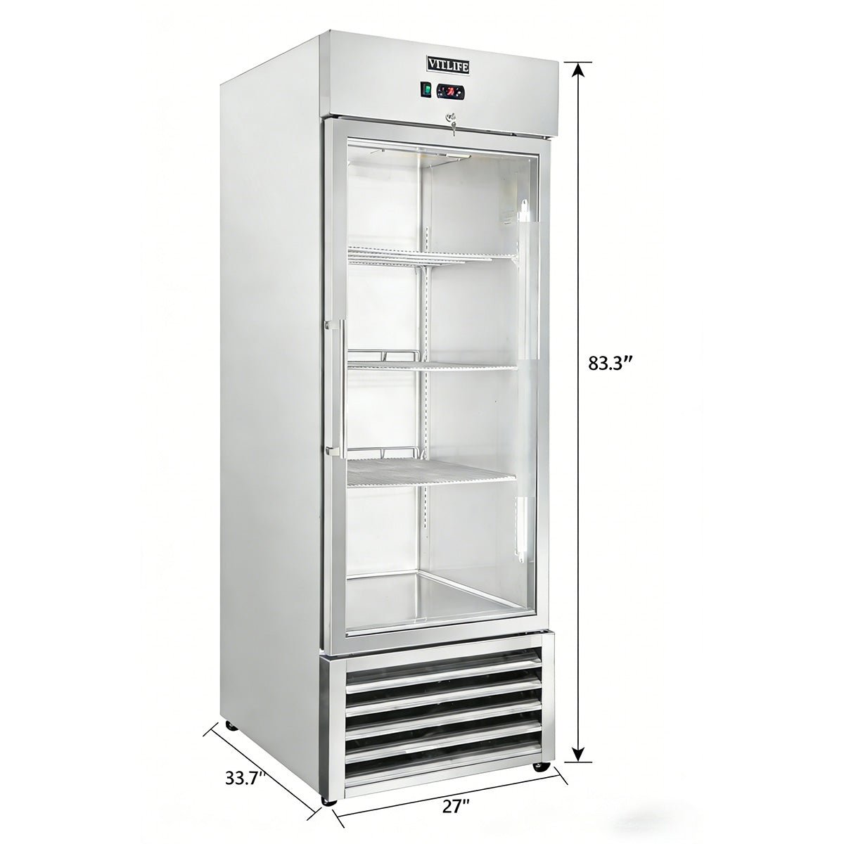 Vitlife Commercial VRB27FG 27" 1 - Solid Door Reach - In Freezer, Bottom Mounted, 21 cu. ft., Stainless Steel - Biocean by Danube BlueBiocean