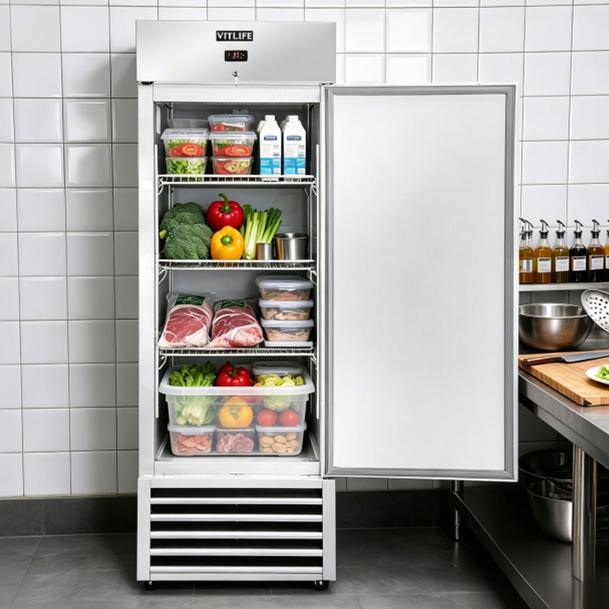 Vitlife Commercial VRB27R 27" 1 - Solid Door Reach‑In Refrigerator, 21 cu. ft., Bottom Mounted Refrigeration - Biocean by Danube BlueBiocean