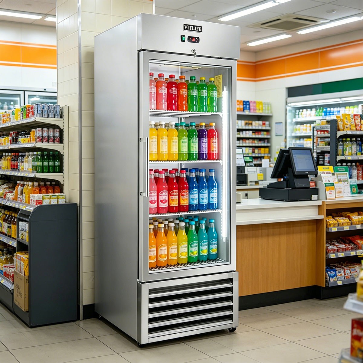 Vitlife Commercial VRB27RG 27" 1 - Glass Door Reach - In Refrigerator, 21 cu. ft. Stainless Steel, Bottom Mounted - Biocean by Danube BlueBiocean