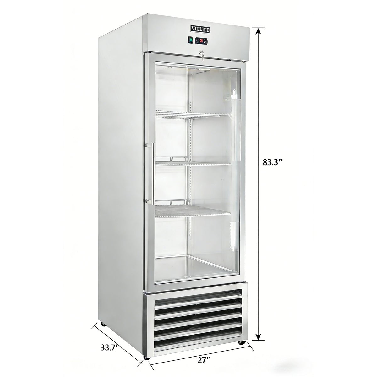 Vitlife Commercial VRB27RG 27" 1 - Glass Door Reach - In Refrigerator, 21 cu. ft. Stainless Steel, Bottom Mounted - Biocean by Danube BlueBiocean