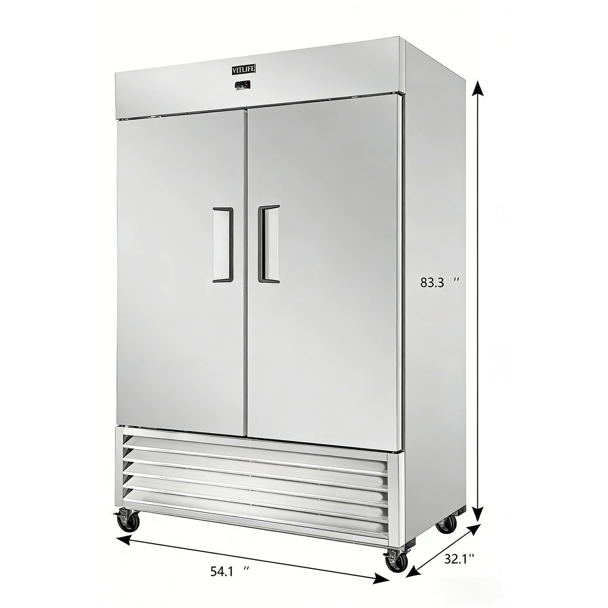 Vitlife Commercial VRB54F 54 - 1/8" 2 - Solid Door Reach - In Freezer, Bottom Mount, 46 cu. ft. - Biocean by Danube BlueBiocean