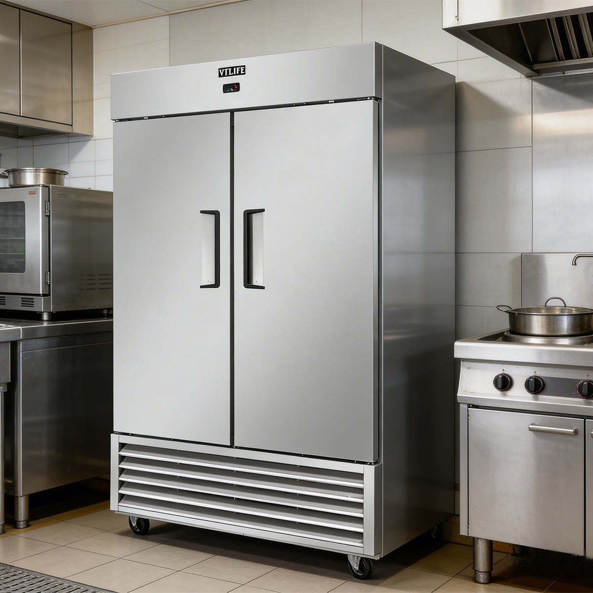 Vitlife Commercial VRB54F 54 - 1/8" 2 - Solid Door Reach - In Freezer, Bottom Mount, 46 cu. ft. - Biocean by Danube BlueBiocean