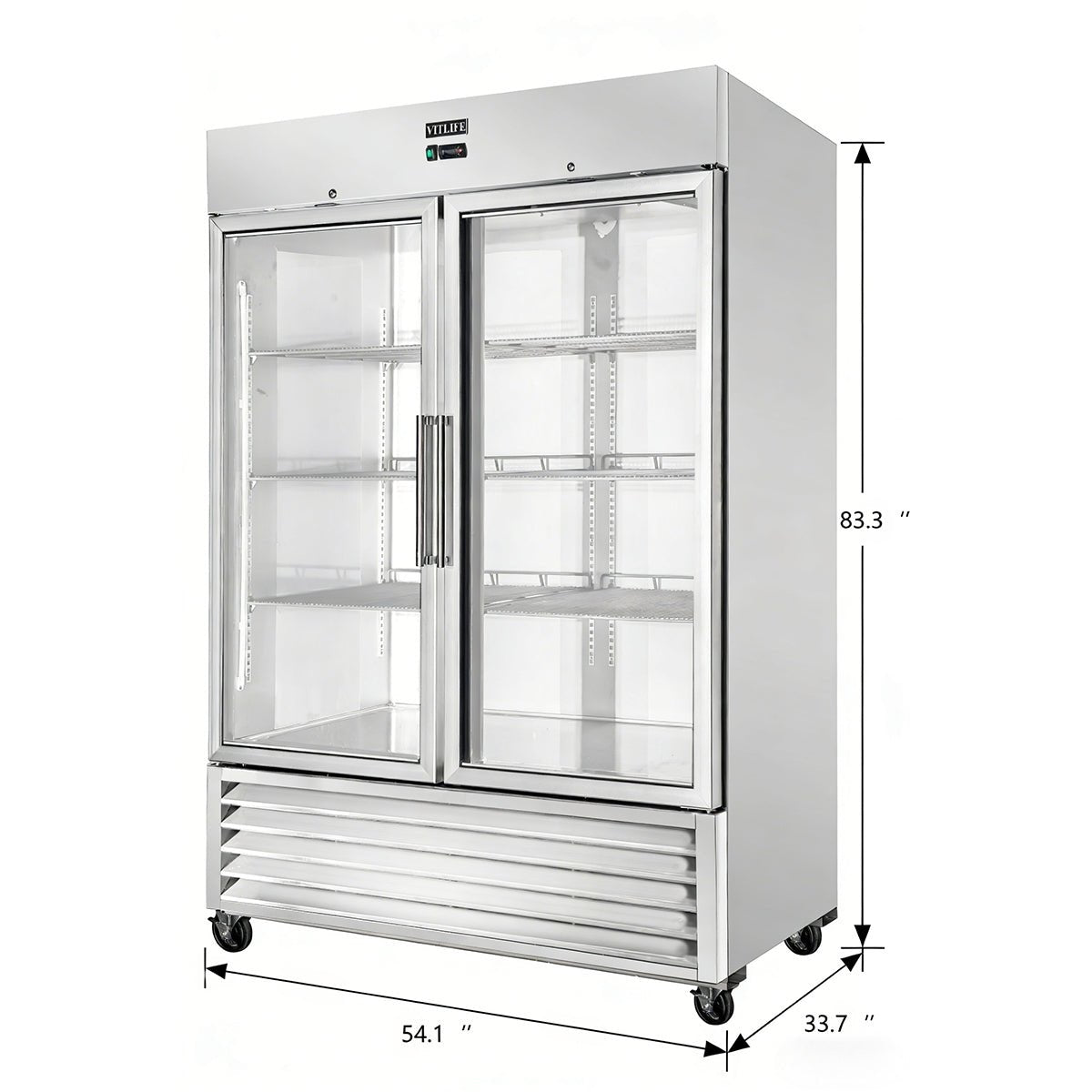 Vitlife Commercial VRB54FG 54" 2 - Glass Door Reach - In Freezer, Bottom Mounted, 46 cu. ft. - Biocean by Danube BlueBiocean