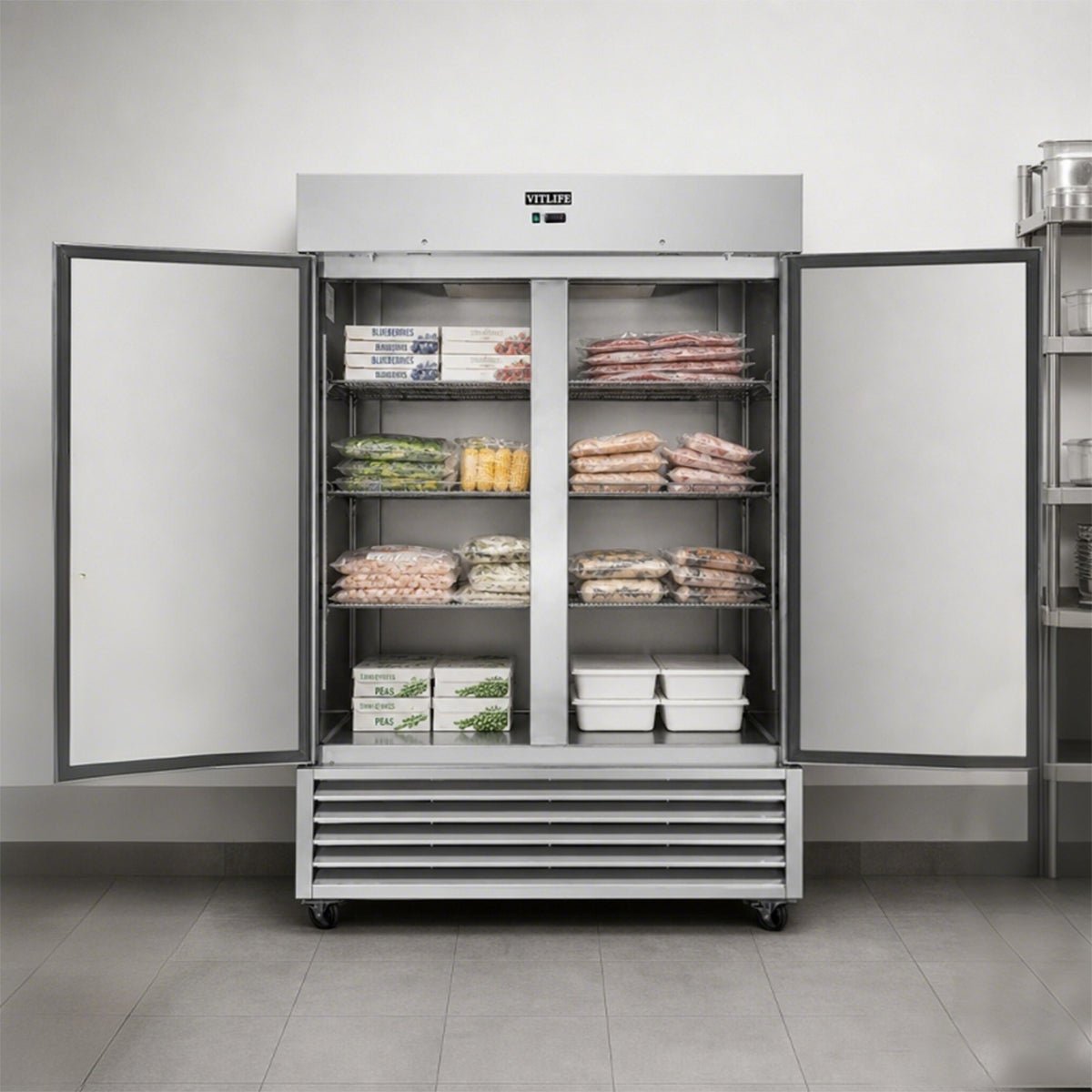 Vitlife Commercial VRB54FG 54" 2 - Glass Door Reach - In Freezer, Bottom Mounted, 46 cu. ft. - Biocean by Danube BlueBiocean