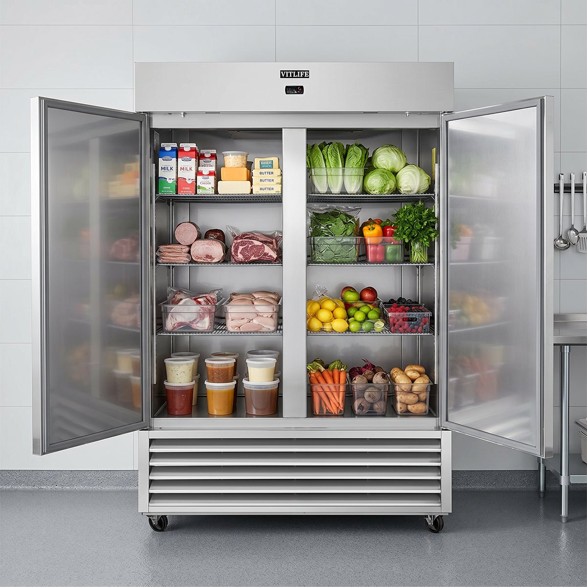 Vitlife Commercial VRB54R 54" 2 - Solid Door Reach‑In Refrigerator, 46 cu. ft., Bottom Mounted Refrigeration - Biocean by Danube BlueBiocean