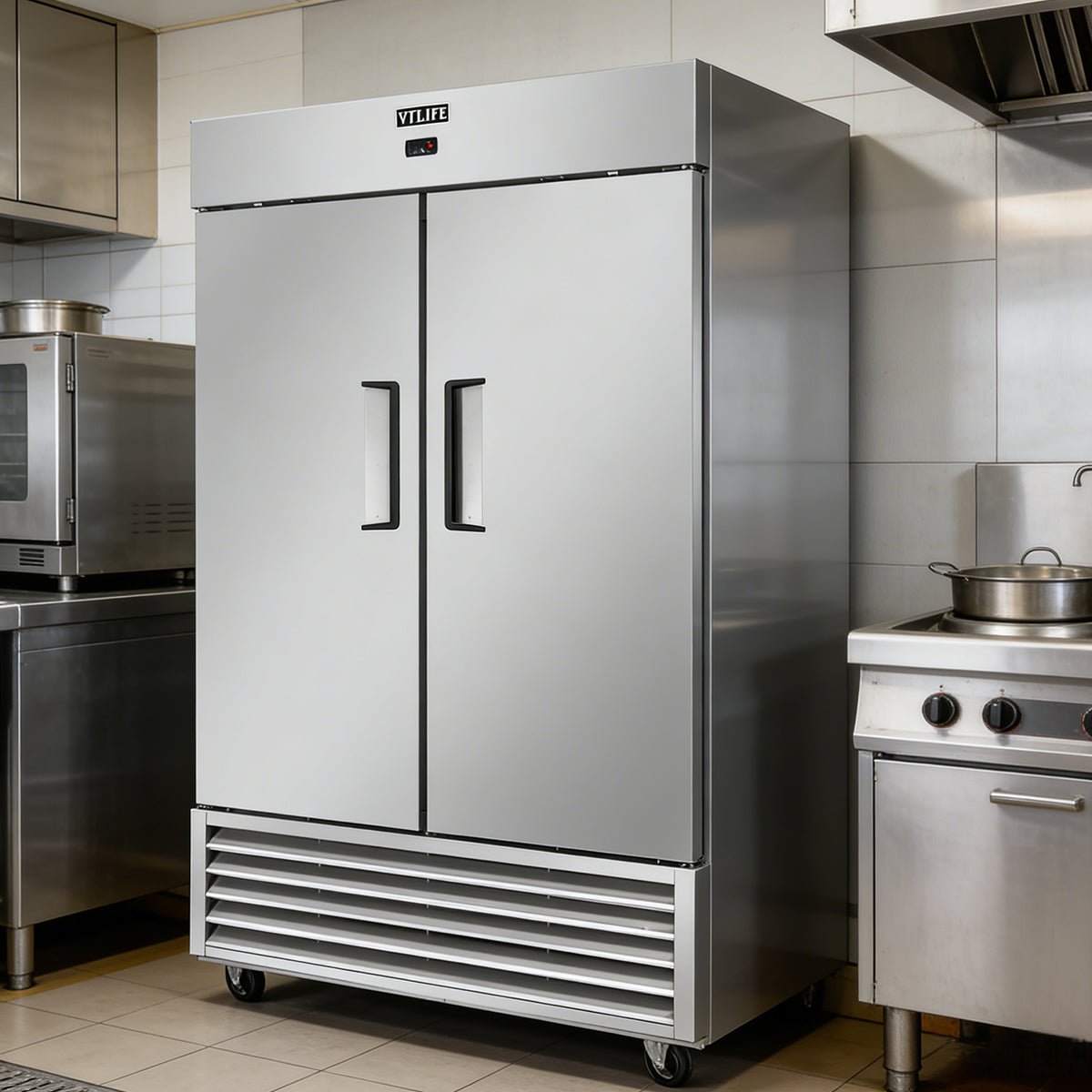 Vitlife Commercial VRB54R 54" 2 - Solid Door Reach‑In Refrigerator, 46 cu. ft., Bottom Mounted Refrigeration - Biocean by Danube BlueBiocean