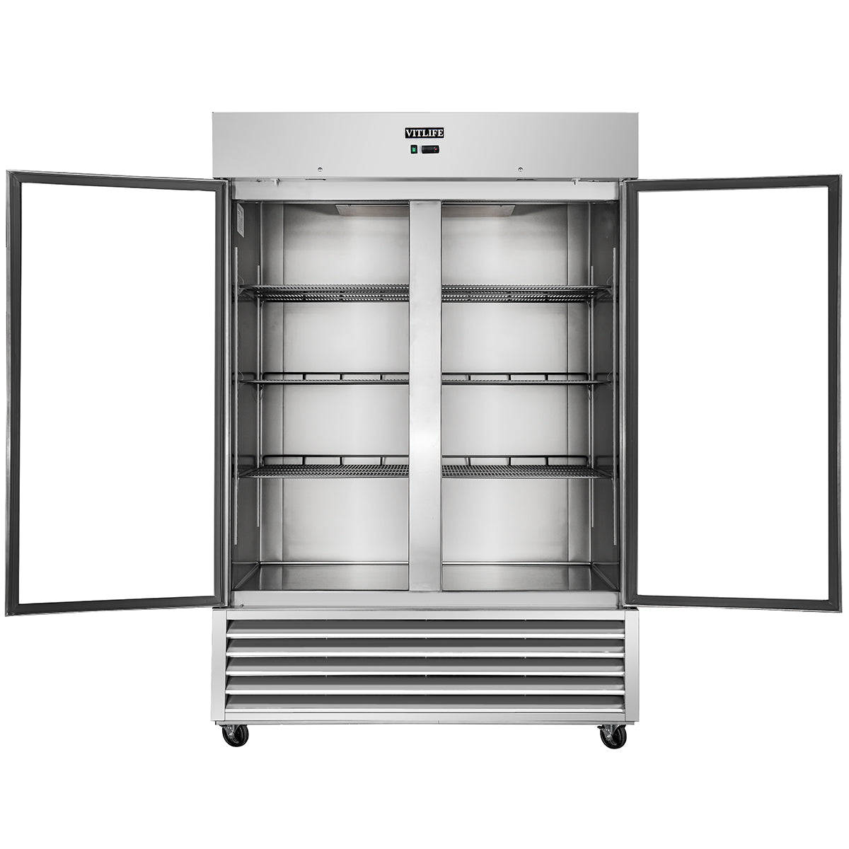 Vitlife Commercial VRB54RG 54" 2 - Glass Door Reach - In Refrigerator, 46 cu. ft. Stainless Steel, Bottom Mounted - Biocean by Danube BlueBiocean