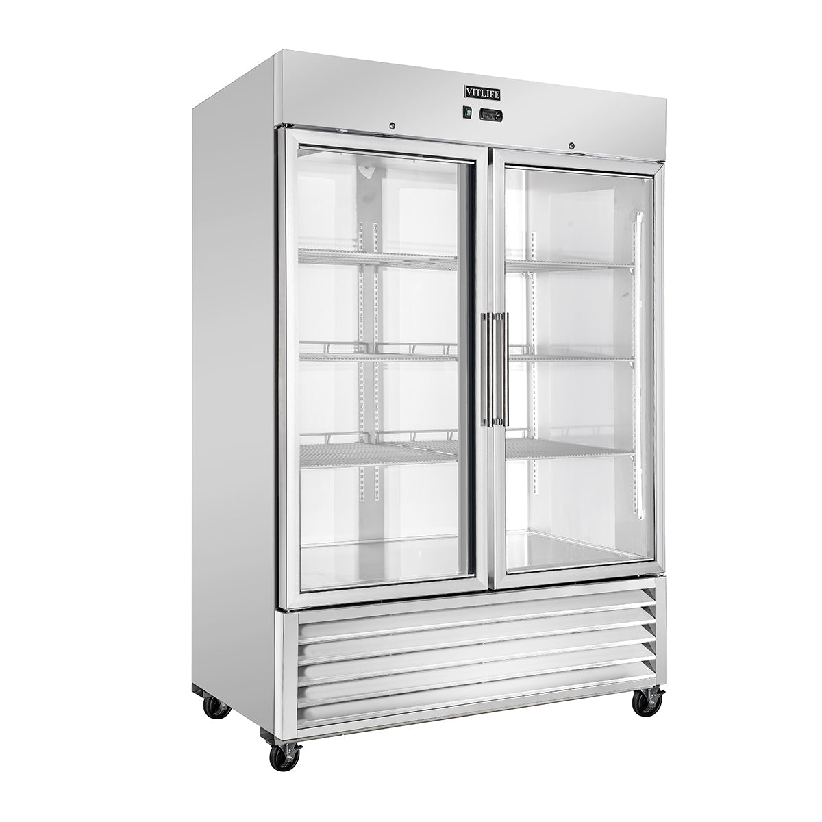 Vitlife Commercial VRB54RG 54" 2 - Glass Door Reach - In Refrigerator, 46 cu. ft. Stainless Steel, Bottom Mounted - Biocean by Danube BlueBiocean