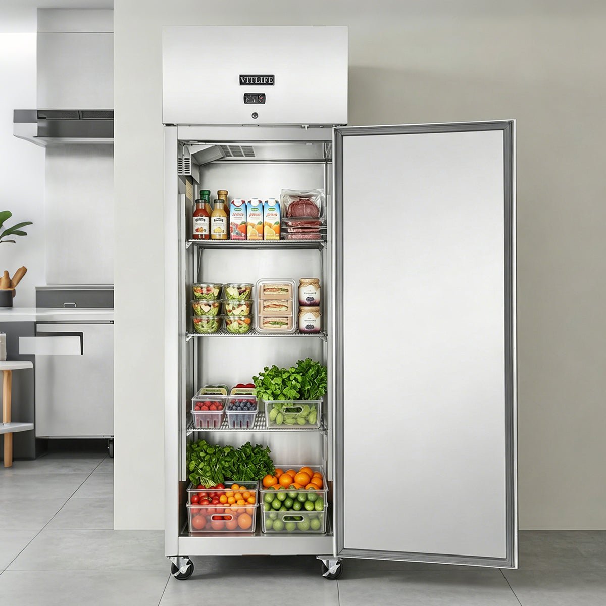 Vitlife Commercial VRT27R 27" 1 - Solid Door Reach‑In Refrigerator, 21 cu. ft., Top Mounted Refrigeration - Biocean by Danube BlueBiocean