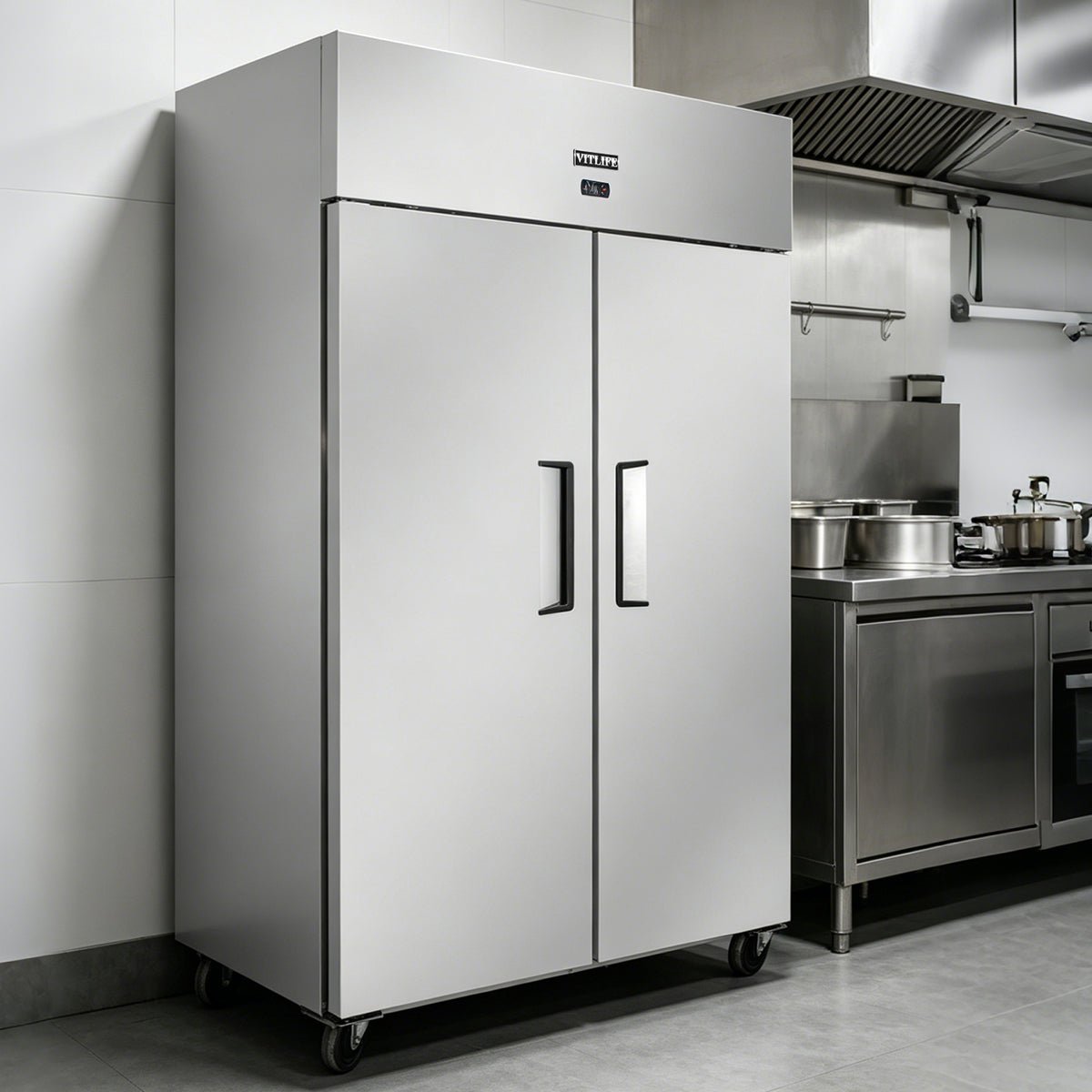 Vitlife Commercial VRT54R 54" 2 - Solid Door Reach - In Refrigerator, 46 cu. ft. Stainless Steel, Top Mounted - Biocean by Danube BlueBiocean