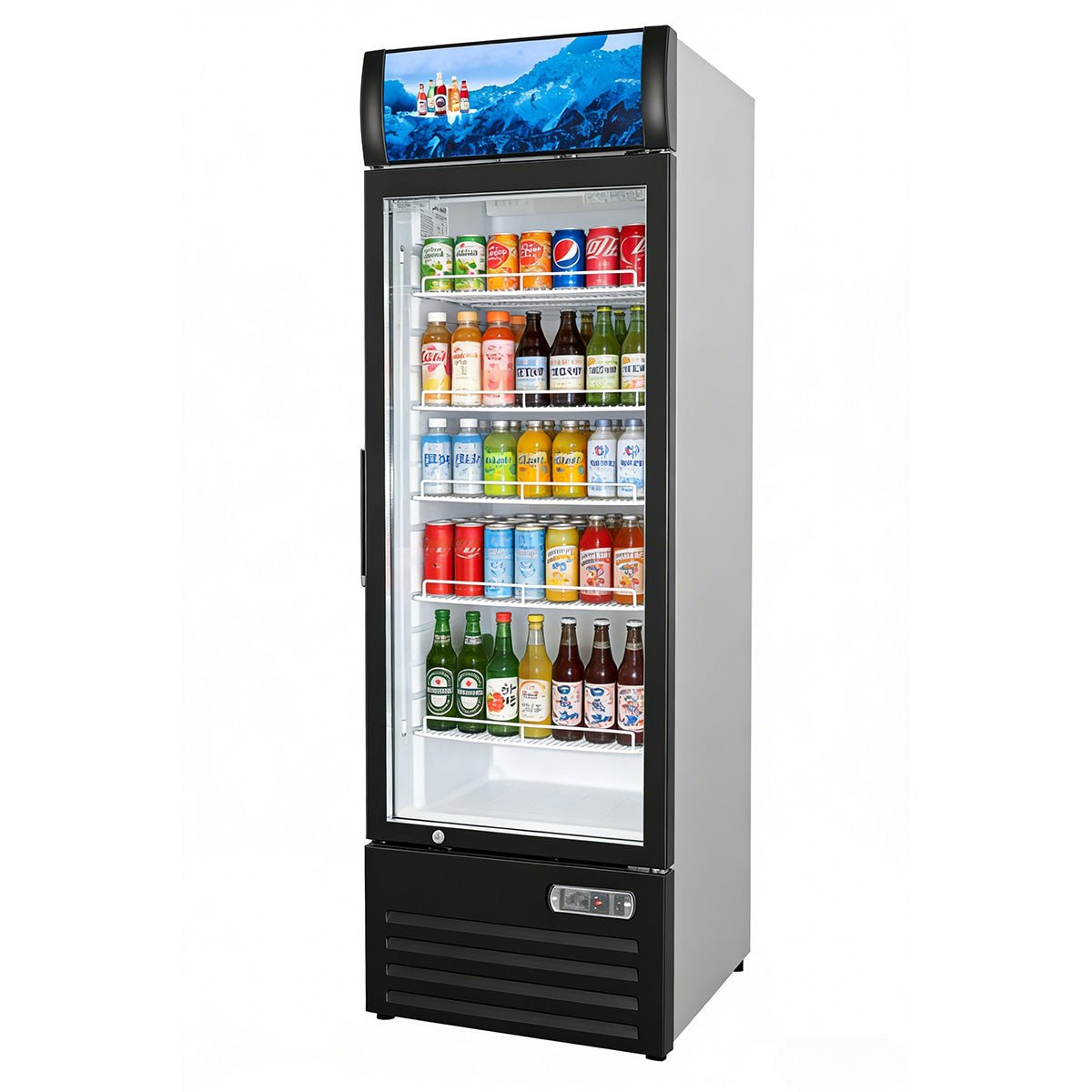 Vitlife Commercial VSC388VCW 24" 1-Glass Door Merchandiser Refrigerator w/ Canopy, 12.3 cu. ft. - Biocean by Danube BlueBiocean