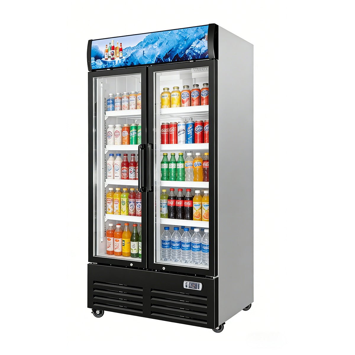 Vitlife Commercial VSC788VCW 40" 2-Glass Door Merchandiser Refrigerator w/ Canopy, 26.5 cu. ft. - Biocean by Danube BlueBiocean