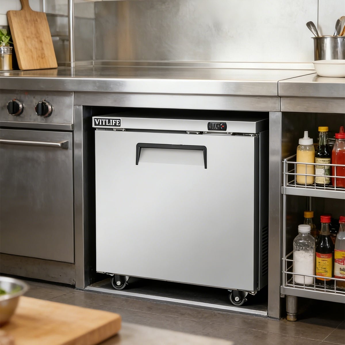 Vitlife Commercial VUC29F 29" 1-Door Reach-In Undercounter Freezer, Stainless Steel, 7.3 cu. ft. - Biocean by Danube BlueBiocean