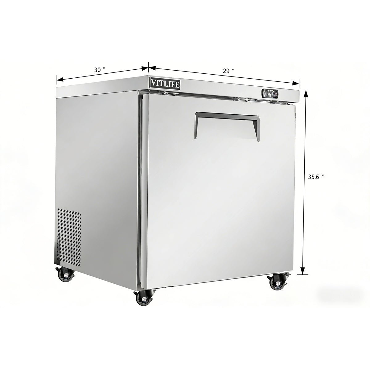 Vitlife Commercial VUC29F 29" 1-Door Reach-In Undercounter Freezer, Stainless Steel, 7.3 cu. ft. - Biocean by Danube BlueBiocean