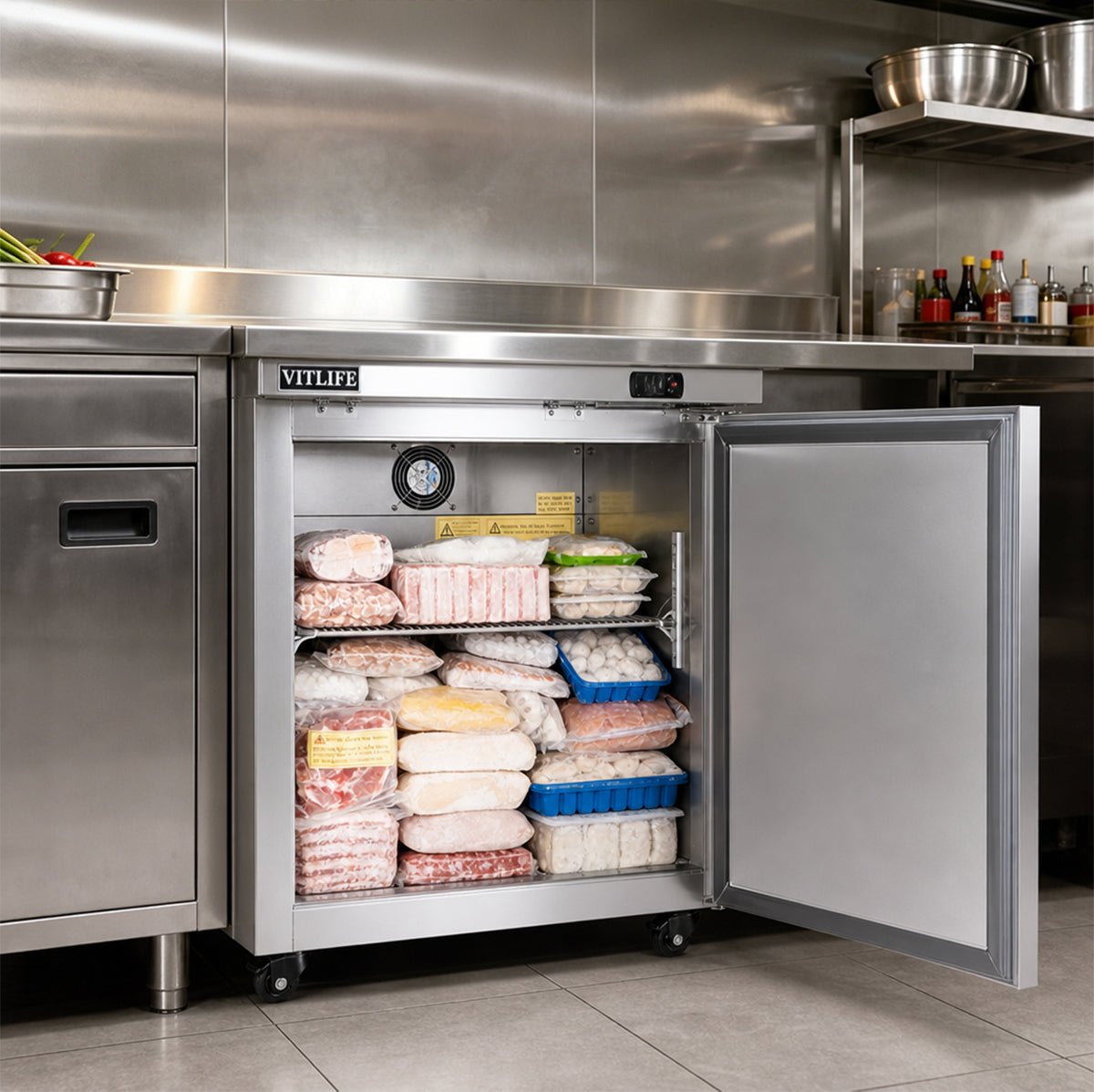 Vitlife Commercial VUC29F 29" 1-Door Reach-In Undercounter Freezer, Stainless Steel, 7.3 cu. ft. - Biocean by Danube BlueBiocean