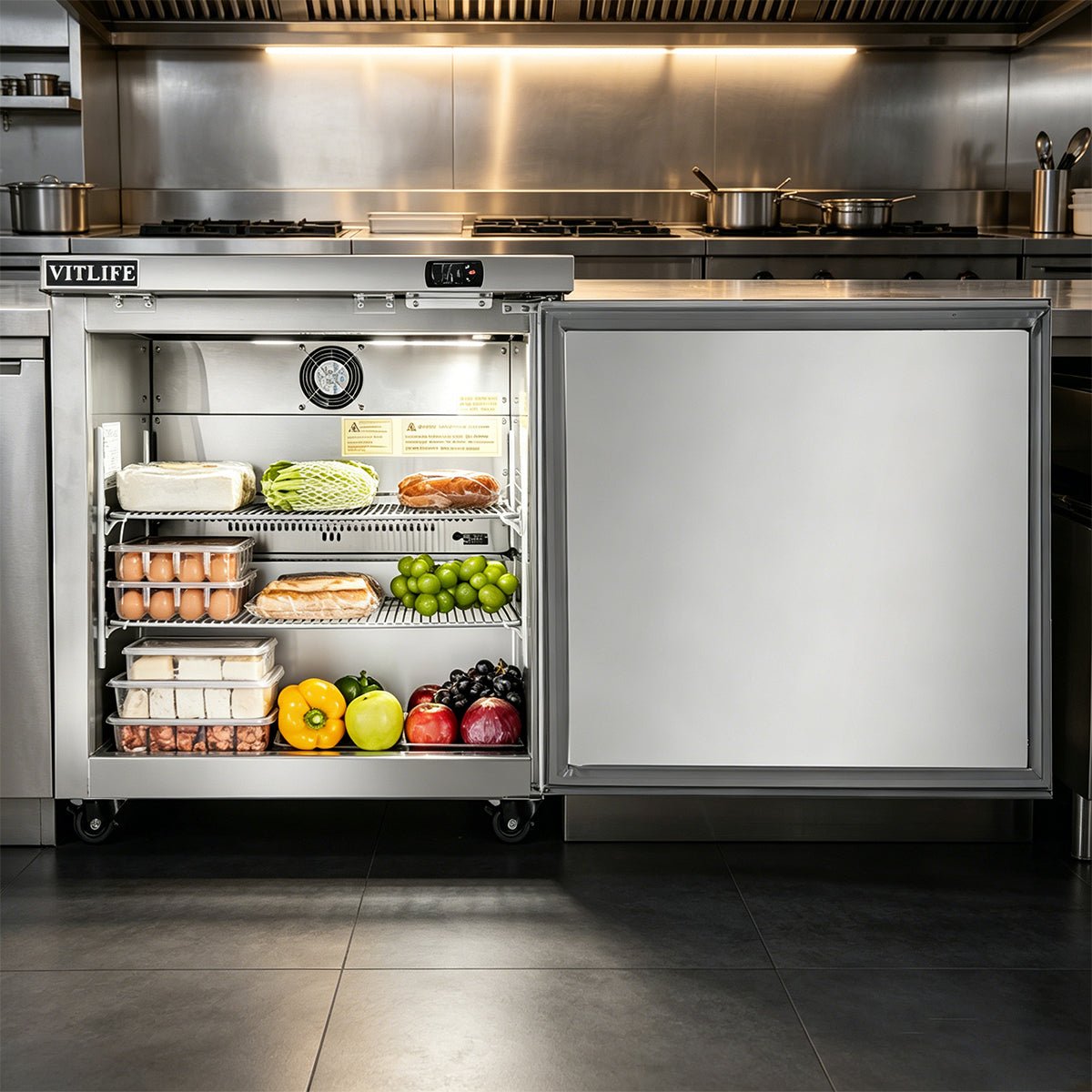Vitlife Commercial VUC29R 29" 1-Solid Door Reach-In Undercounter Refrigerator, 6.7 cu. ft. - Biocean by Danube BlueBiocean