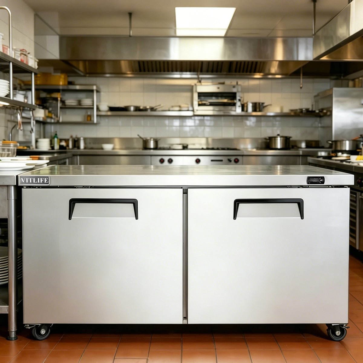 Vitlife Commercial VUC48F 48" 2-Door Reach-In Undercounter Freezer, Stainless Steel, 13.1 cu. ft. - Biocean by Danube BlueBiocean