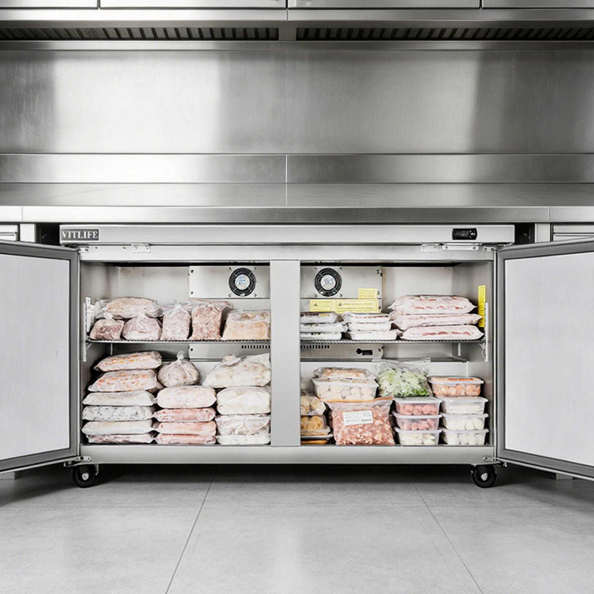 Vitlife Commercial VUC48F 48" 2-Door Reach-In Undercounter Freezer, Stainless Steel, 13.1 cu. ft. - Biocean by Danube BlueBiocean