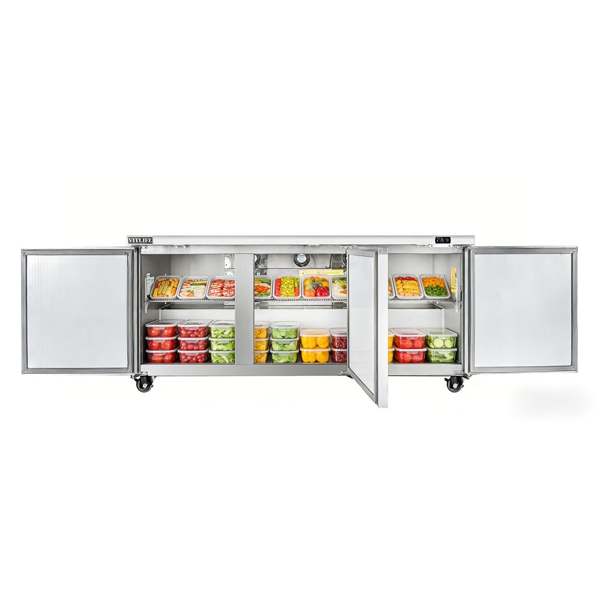 Vitlife Commercial VUC72R 72" 3-Solid Door Reach-In Undercounter Refrigerator, 16.6 cu. ft. - Biocean by Danube BlueBiocean