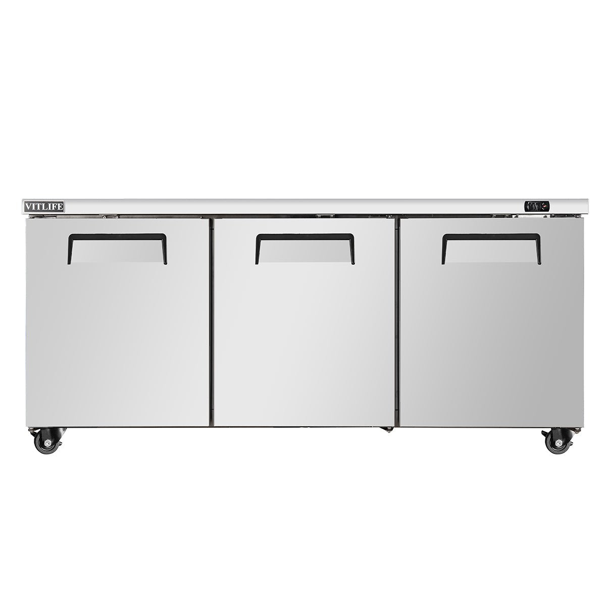 Vitlife Commercial VUC72R 72" 3-Solid Door Reach-In Undercounter Refrigerator, 16.6 cu. ft. - Biocean by Danube BlueBiocean